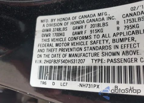 2013 Honda Civic Lx z USA, uszkodzony, nr VIN 2HGFB2F54DH531207